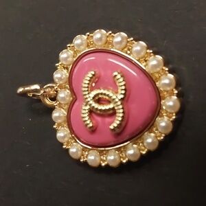 CC Logo Pink Heart Pendant with Gold Accents Charm
